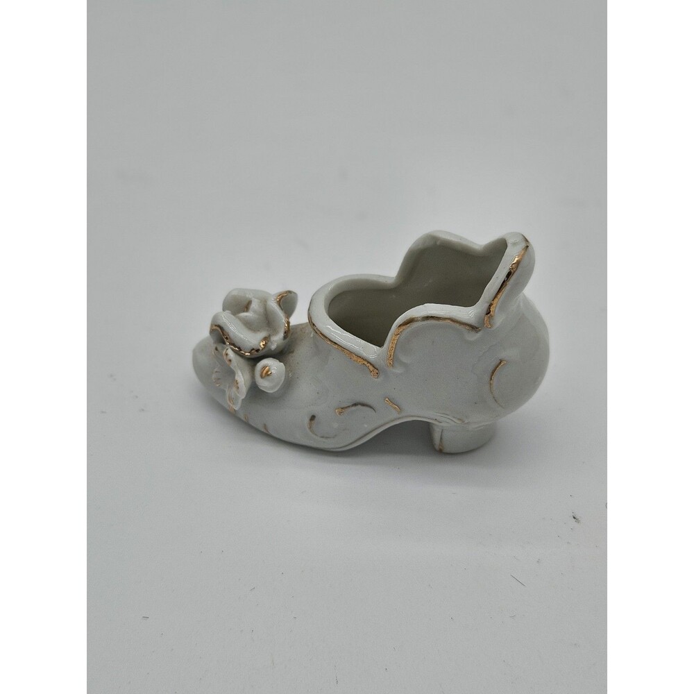 White & Gold Porcelain Victorian Style Miniature Shoe Japan